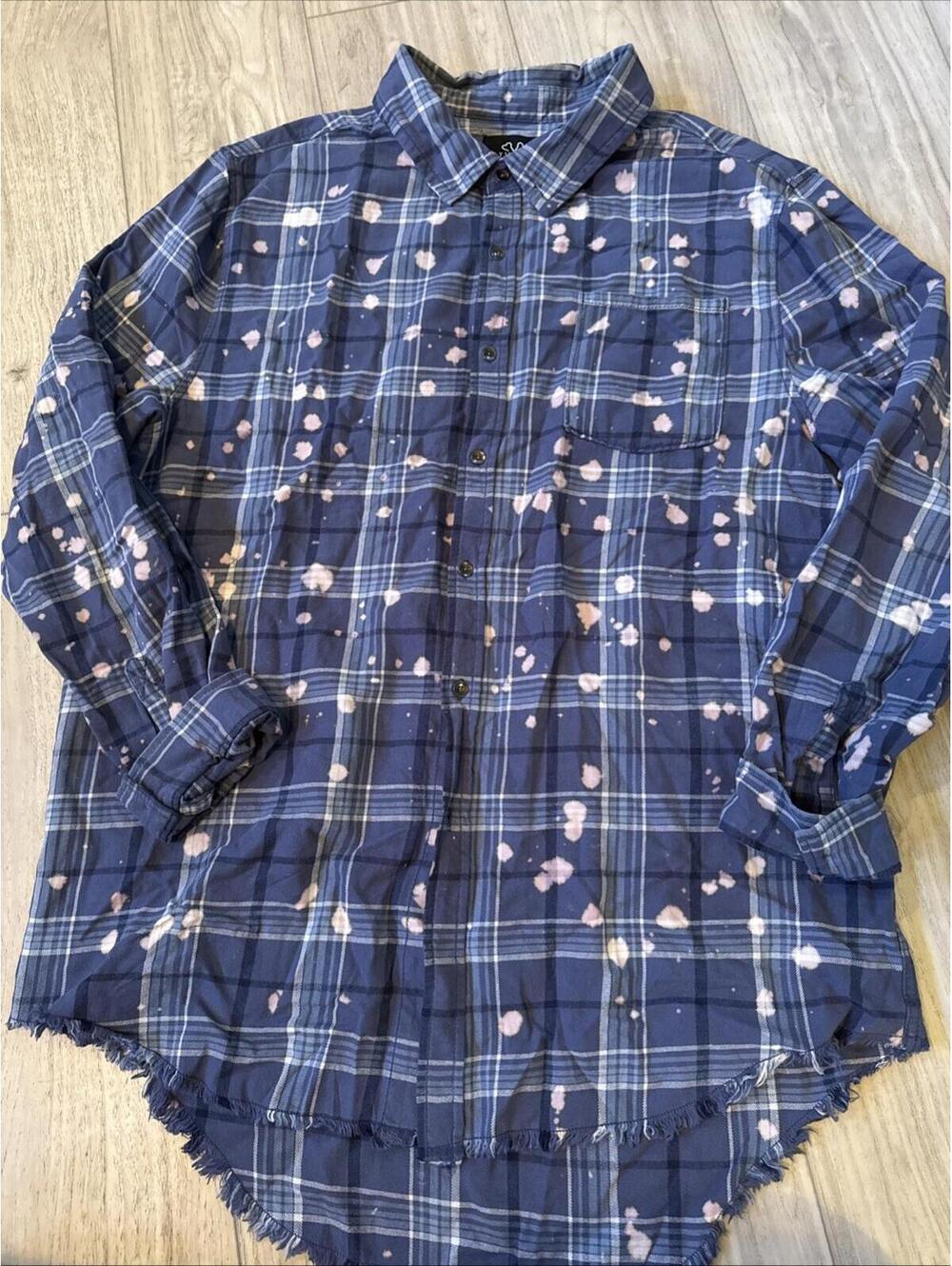 Jaywalker Men's Blue Bleach-Splatter Plaid Cotton Shirt Size XXL